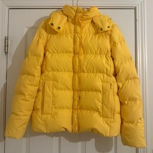 J Crew Women’s Size M Down Filled Puffer Jacket Quilted Coat Full Zip Snap Hood